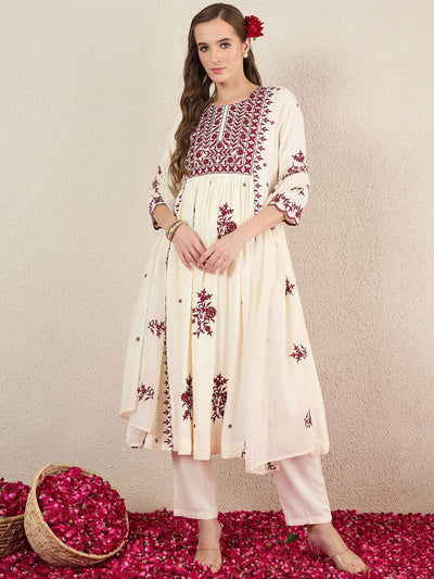 Indyancart IE Women Ethnic Motifs Embroidered Kurta with Trousers & Dupatta