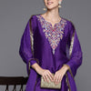 Indyancart VA Women Floral Yoke Design Sequinned Chanderi Silk Kurta with Palazzos & Dupatta