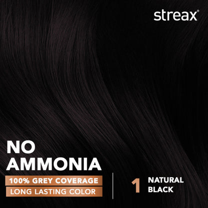 Streax Cream Hair Colour With 100% Grey Coverage & No Ammonia Pack of 5 -1 Natural Black - 1 Natural Black