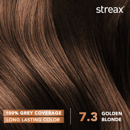Streax Cream Hair Colour With 100% Grey Coverage & No Ammonia Pack of 5 - 7.3 Golden Blonde