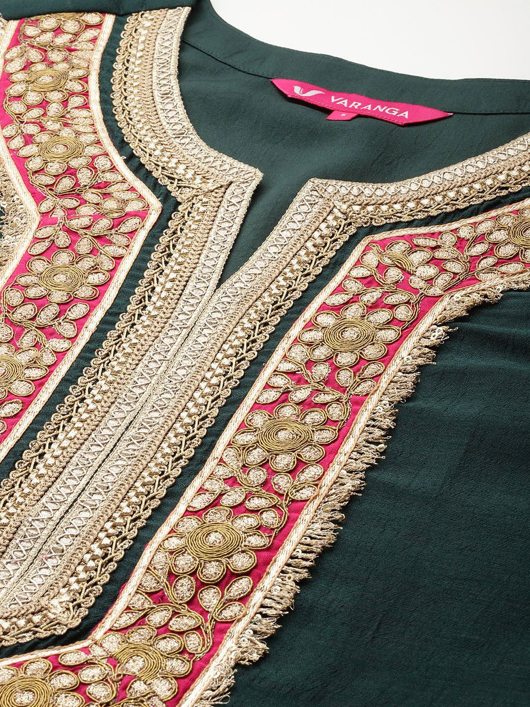 Indyancart VA Women's Yoke Design Gotta Patti Kurta with Trousers & Dupatta