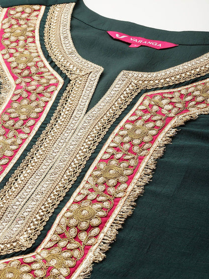 Indyancart VA Women's Yoke Design Gotta Patti Kurta with Trousers & Dupatta