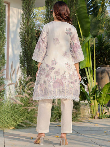Indyancart IE Floral Printed Pure Cotton Tunic With Trousers Co-Ords