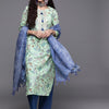 Indyancart VA Women's Blue Pure Cotton Floral Printed Sequinned Kurta with Trousers & With Dupatta