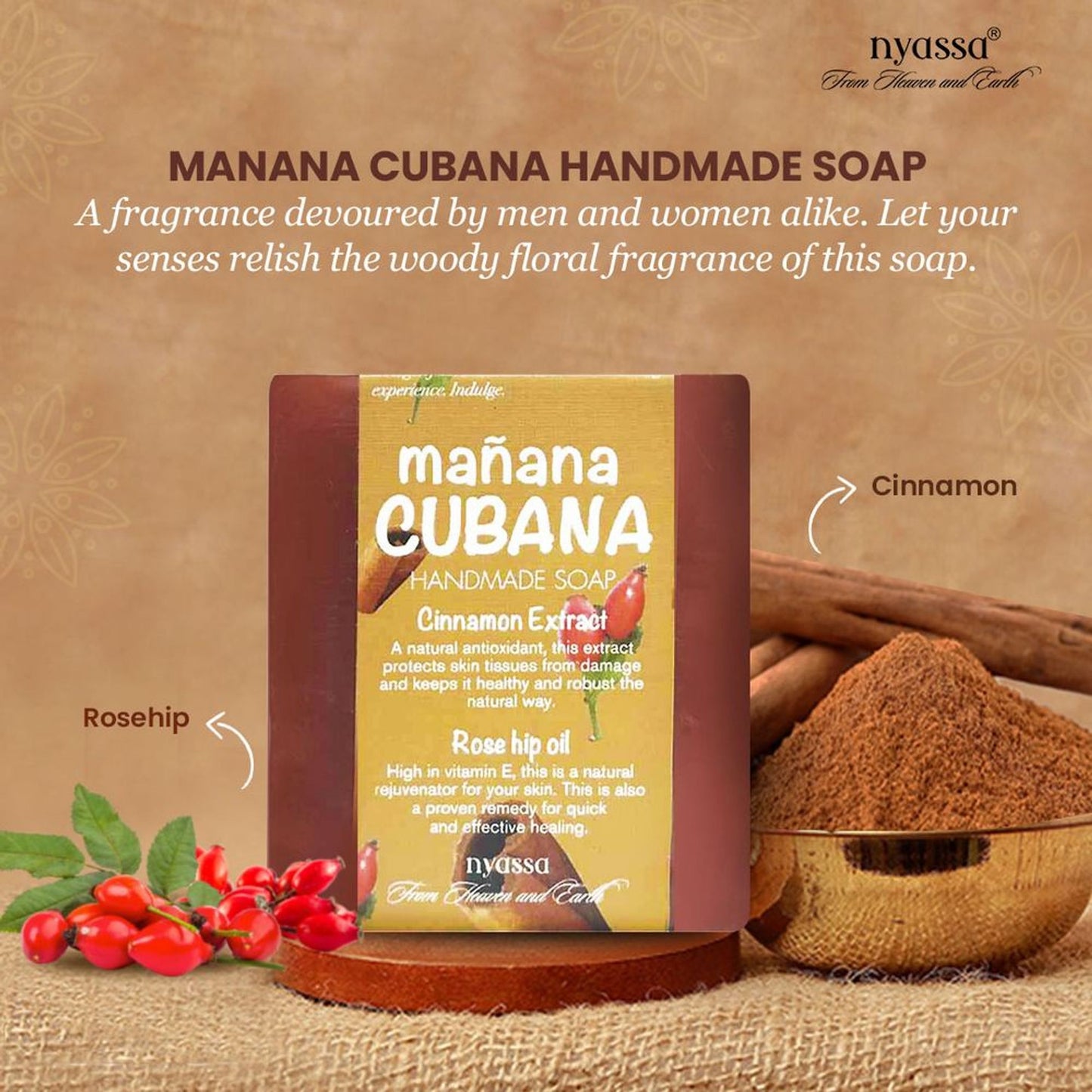 Nyassa Manana Cubana Soap | Cinnamon & Rosehip Oil | Woody Fragrance | 150g