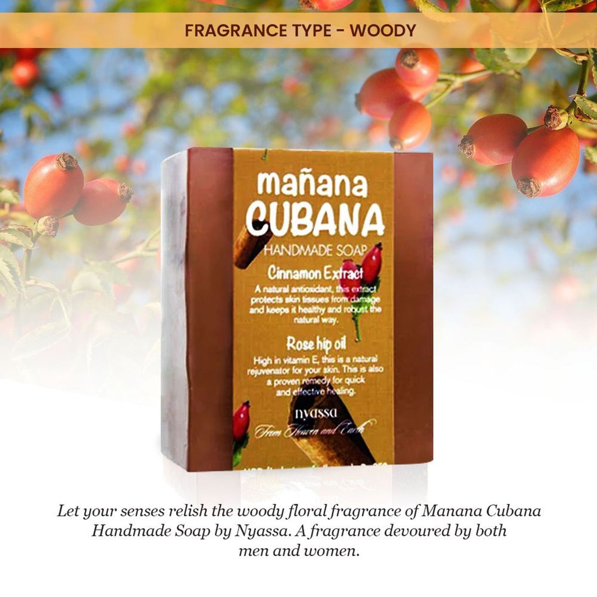 Nyassa Manana Cubana Soap | Cinnamon & Rosehip Oil | Woody Fragrance | 150g