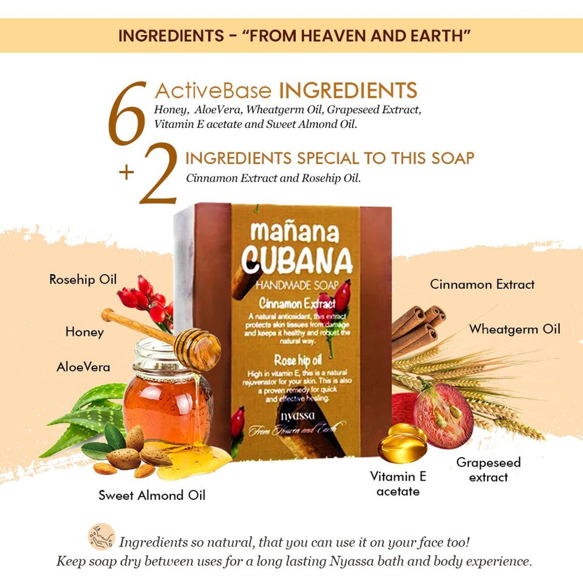 Nyassa Manana Cubana Soap | Cinnamon & Rosehip Oil | Woody Fragrance | 150g