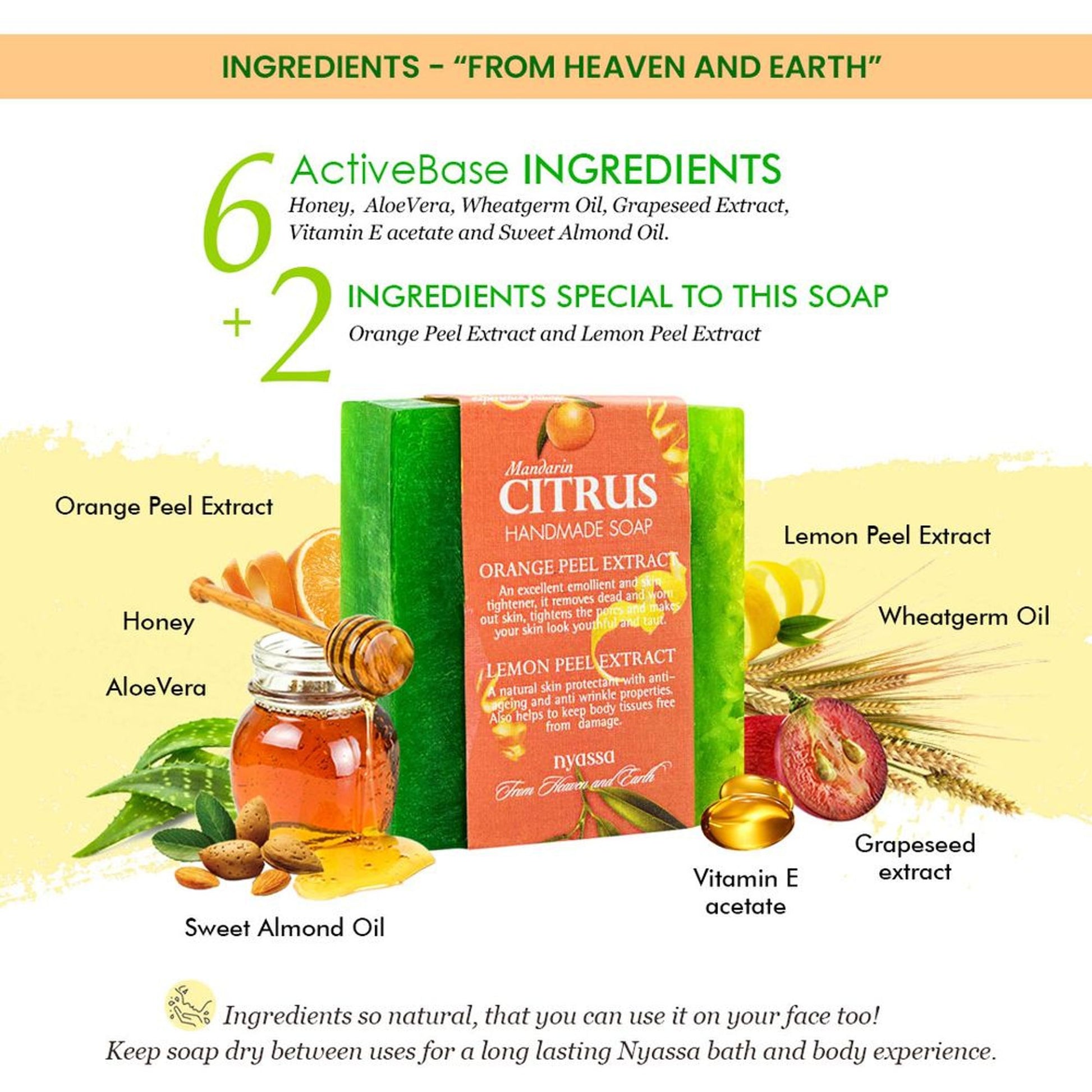 NYASSA Mandarin Citrus Soap | Orange & Lemon Extracts | Smooth Skin | All Skin Types | 150g