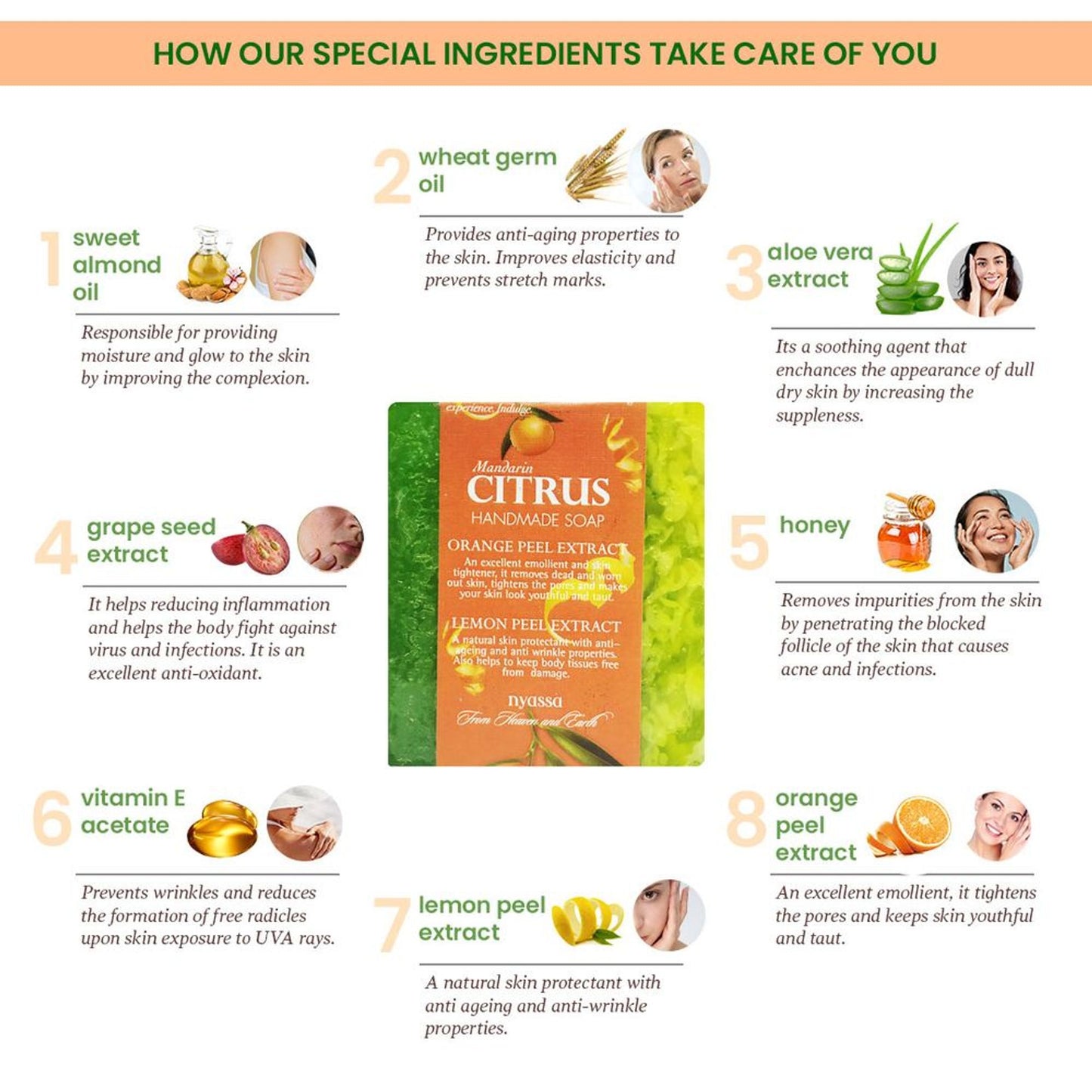 NYASSA Mandarin Citrus Soap | Orange & Lemon Extracts | Smooth Skin | All Skin Types | 150g