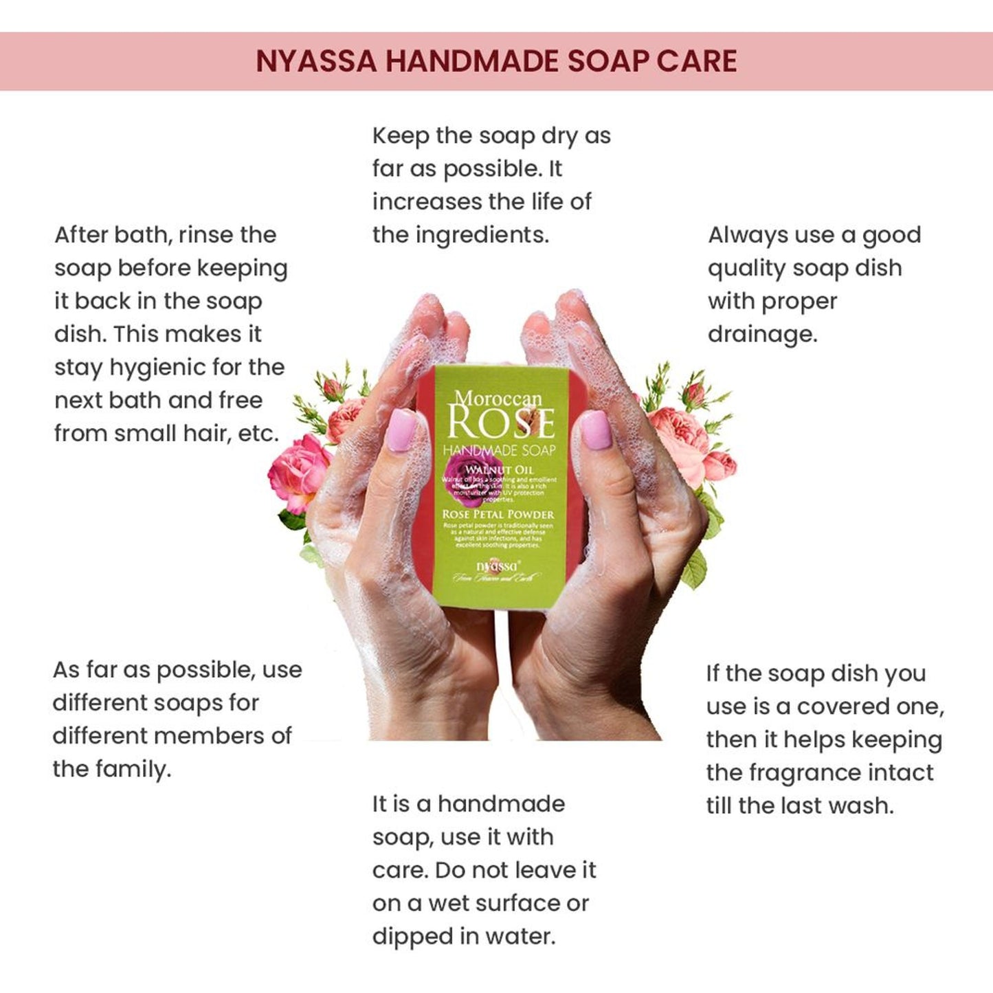 Nyassa Moroccan Rose Soap | Walnut Oil & Rose Powder | Floral Fragrance | 150g