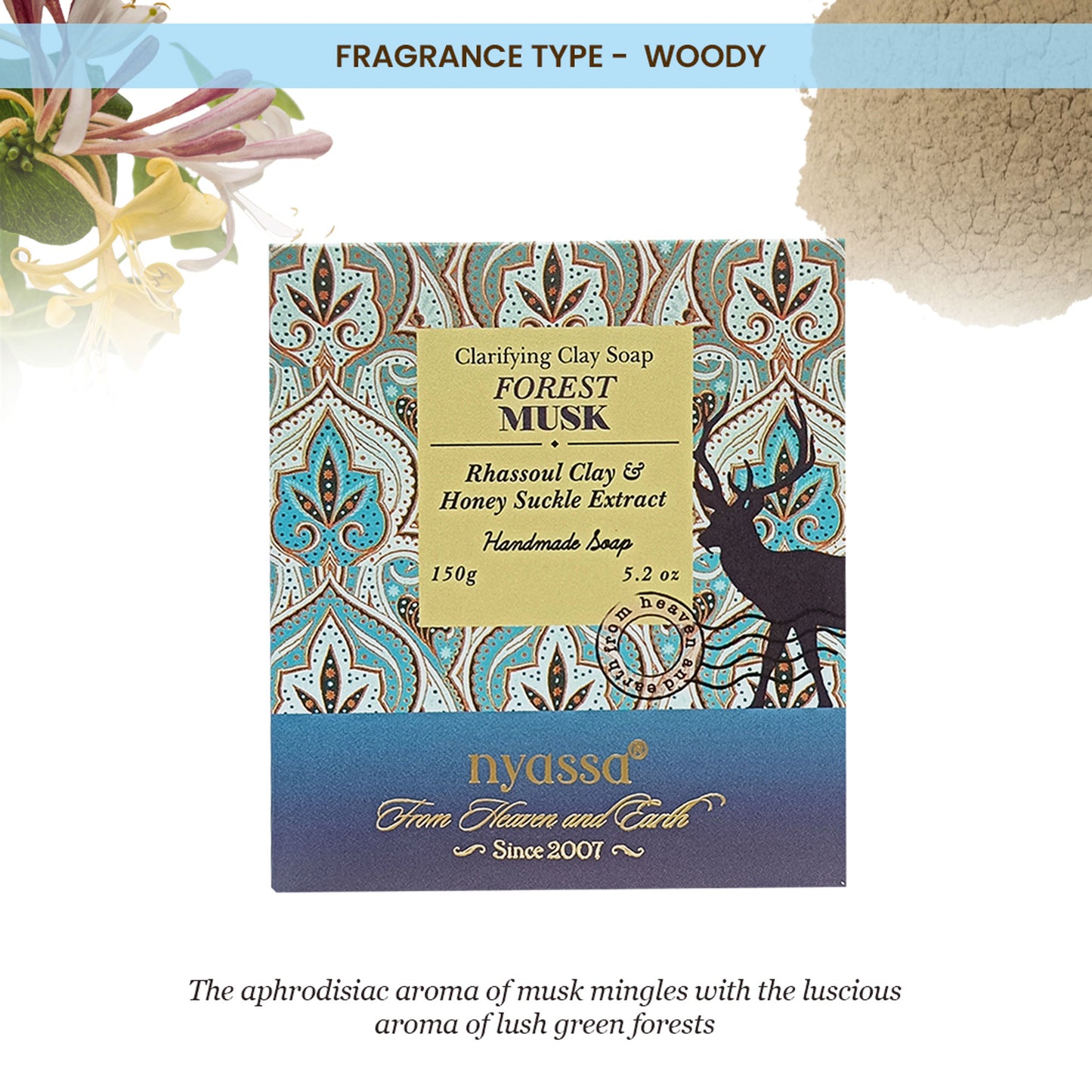 Nyassa Forest Musk Soap | Honeysuckle & Almond Oil | Musky Fragrance | All Skin Types | 150g