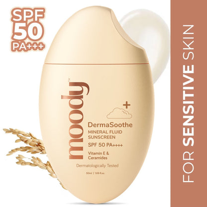 Moody Sensisoothe Mineral Sunscreen SPF 50 PA++++ With Rice Water & Ceramides For Senstive Skin