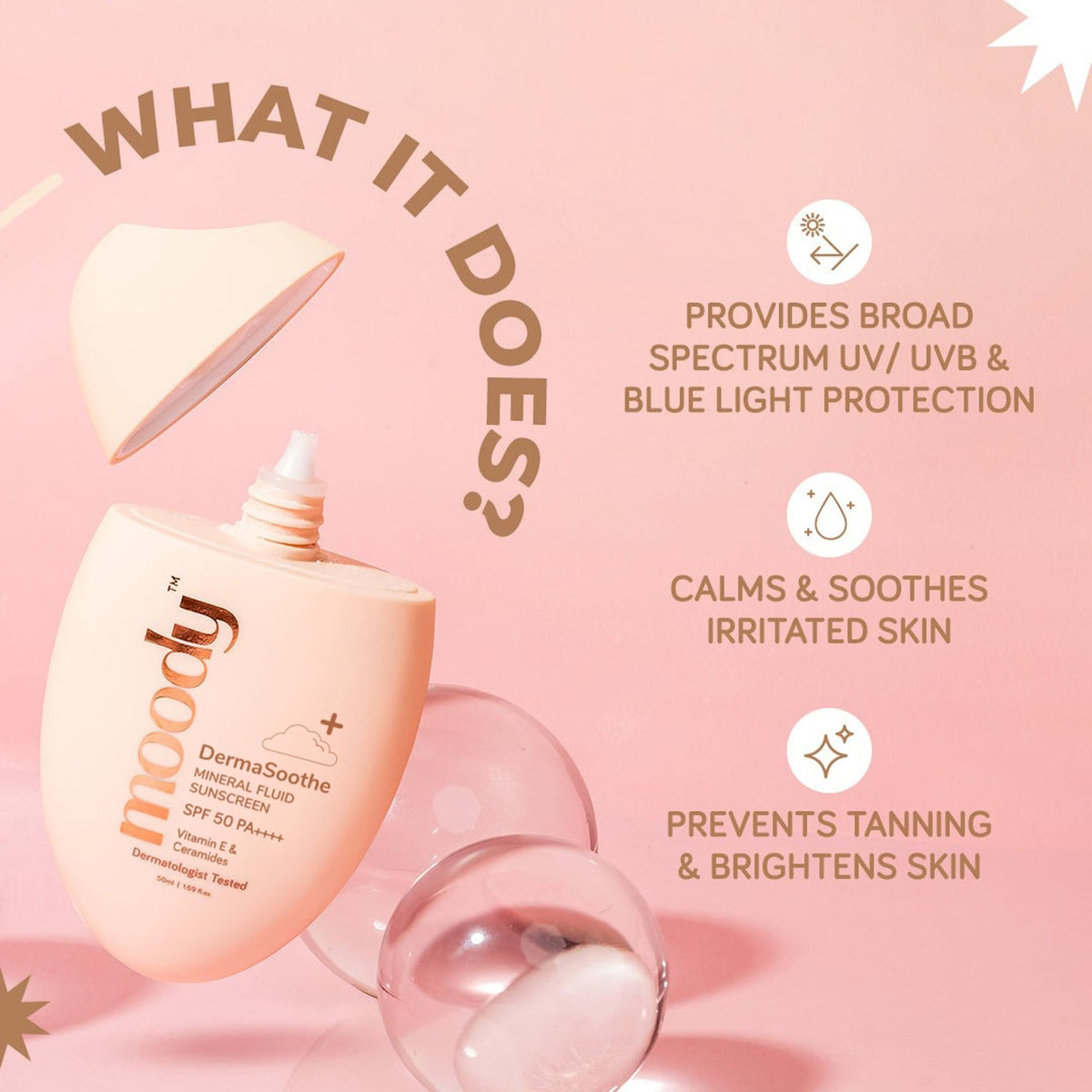 Moody Sensisoothe Mineral Sunscreen SPF 50 PA++++ With Rice Water & Ceramides For Senstive Skin