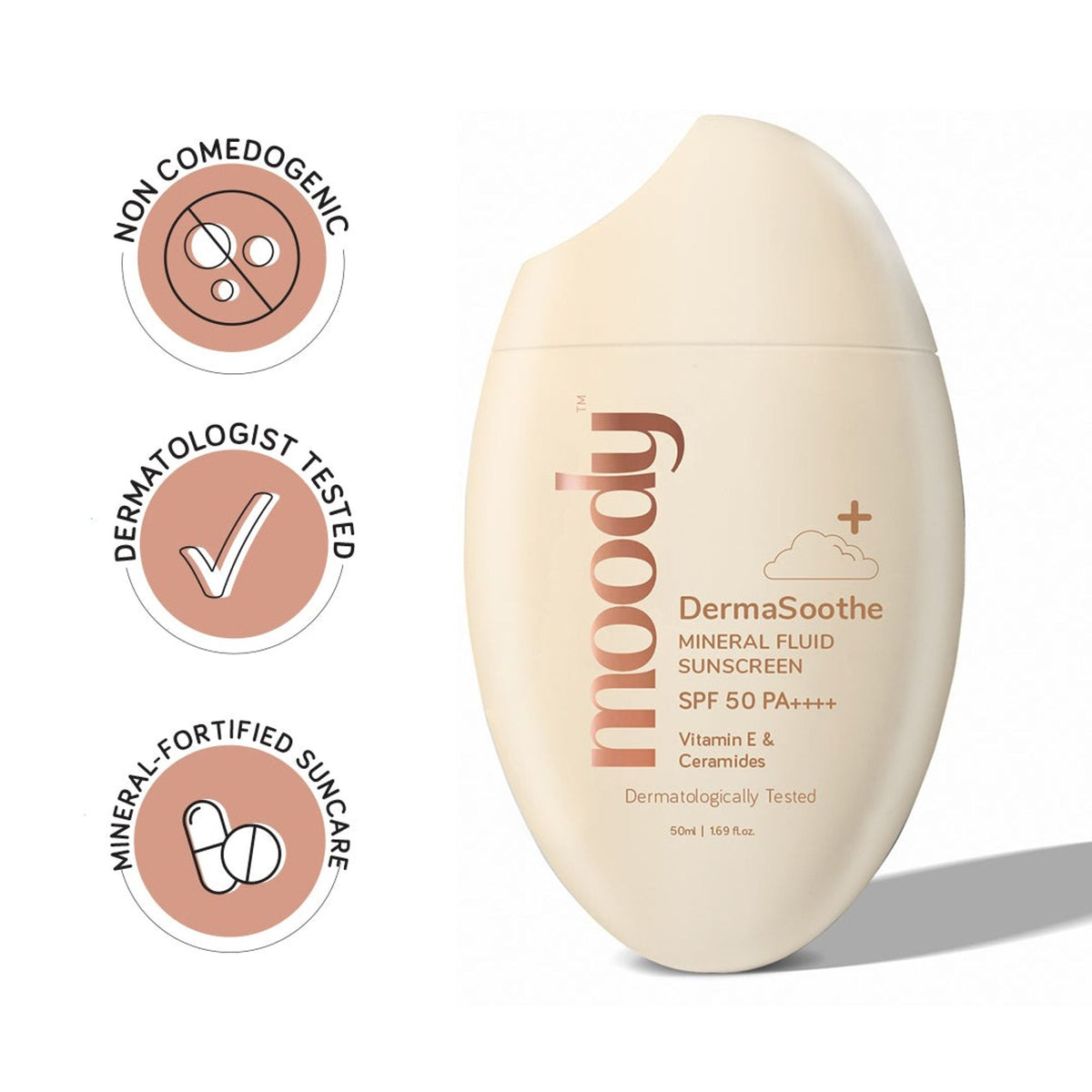 Moody Sensisoothe Mineral Sunscreen SPF 50 PA++++ With Rice Water & Ceramides For Senstive Skin