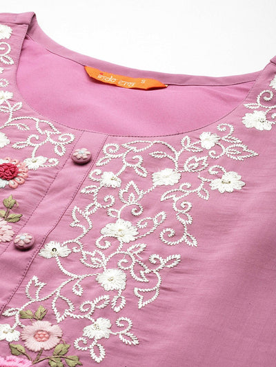 Dhiyona IE Women Floral Embroidered Regular Sequinned Kurta with Trousers & Dupatta