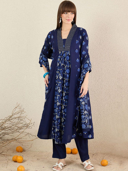 Indyancart IE Women Quirky Printed Cotton Kurta with Trousers & Dupatta