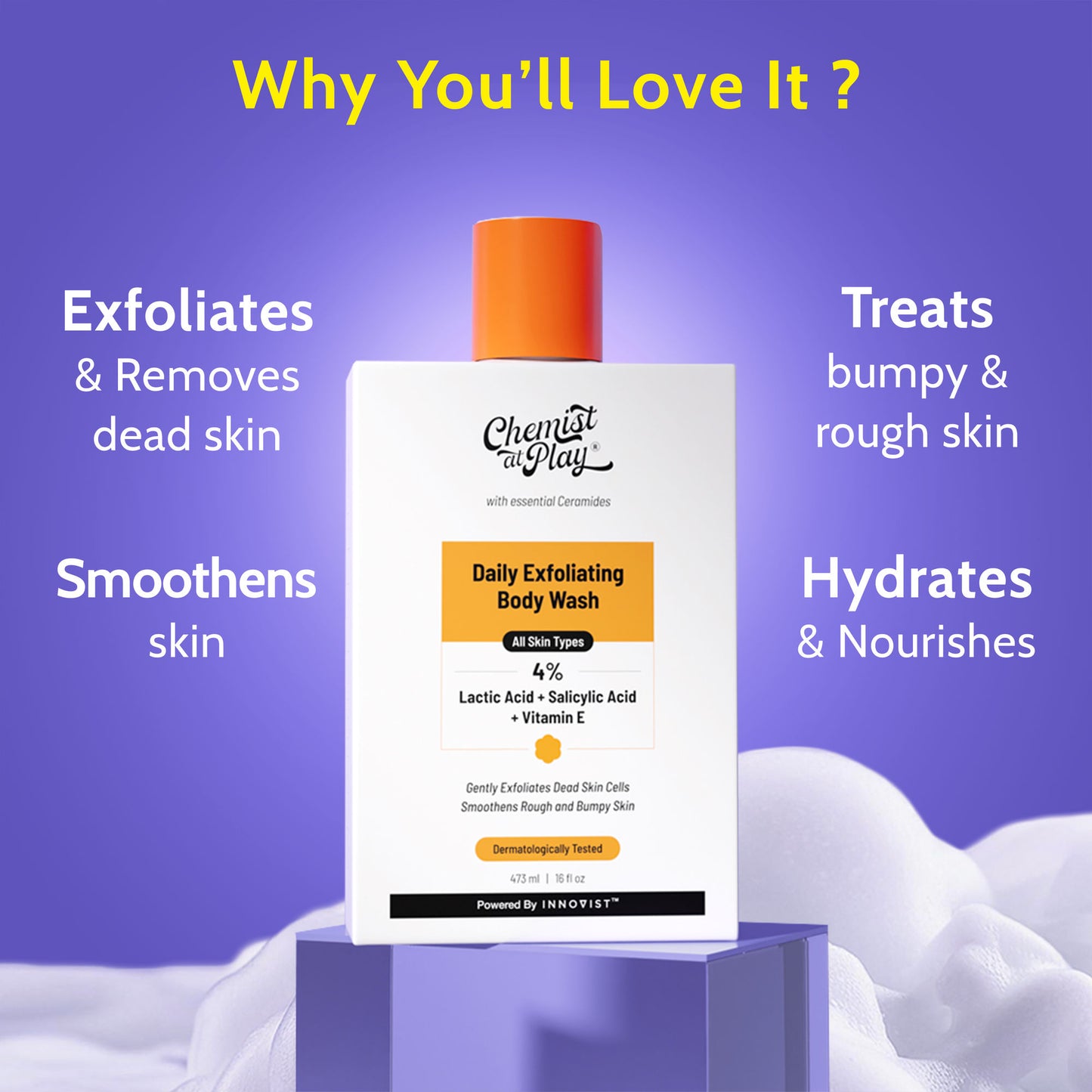 Chemist At Play Exfoliating Body Wash with 4% Lactic Acid, Salicylic Acid & Vit E, Treats Back Acne