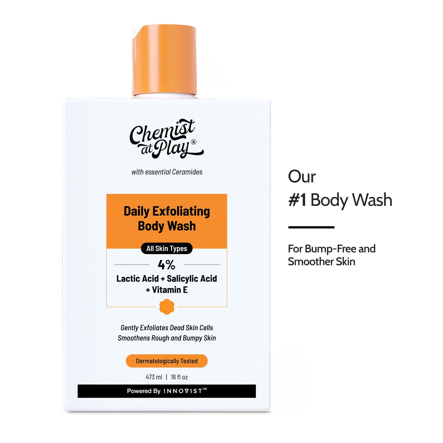 Chemist At Play Exfoliating Body Wash with 4% Lactic Acid, Salicylic Acid & Vit E, Treats Back Acne