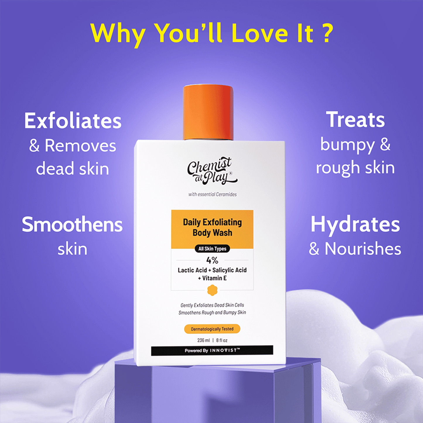 Chemist At Play Exfoliating Body Wash with 4% Lactic Acid, Salicylic Acid & Vit E, Treats Back Acne