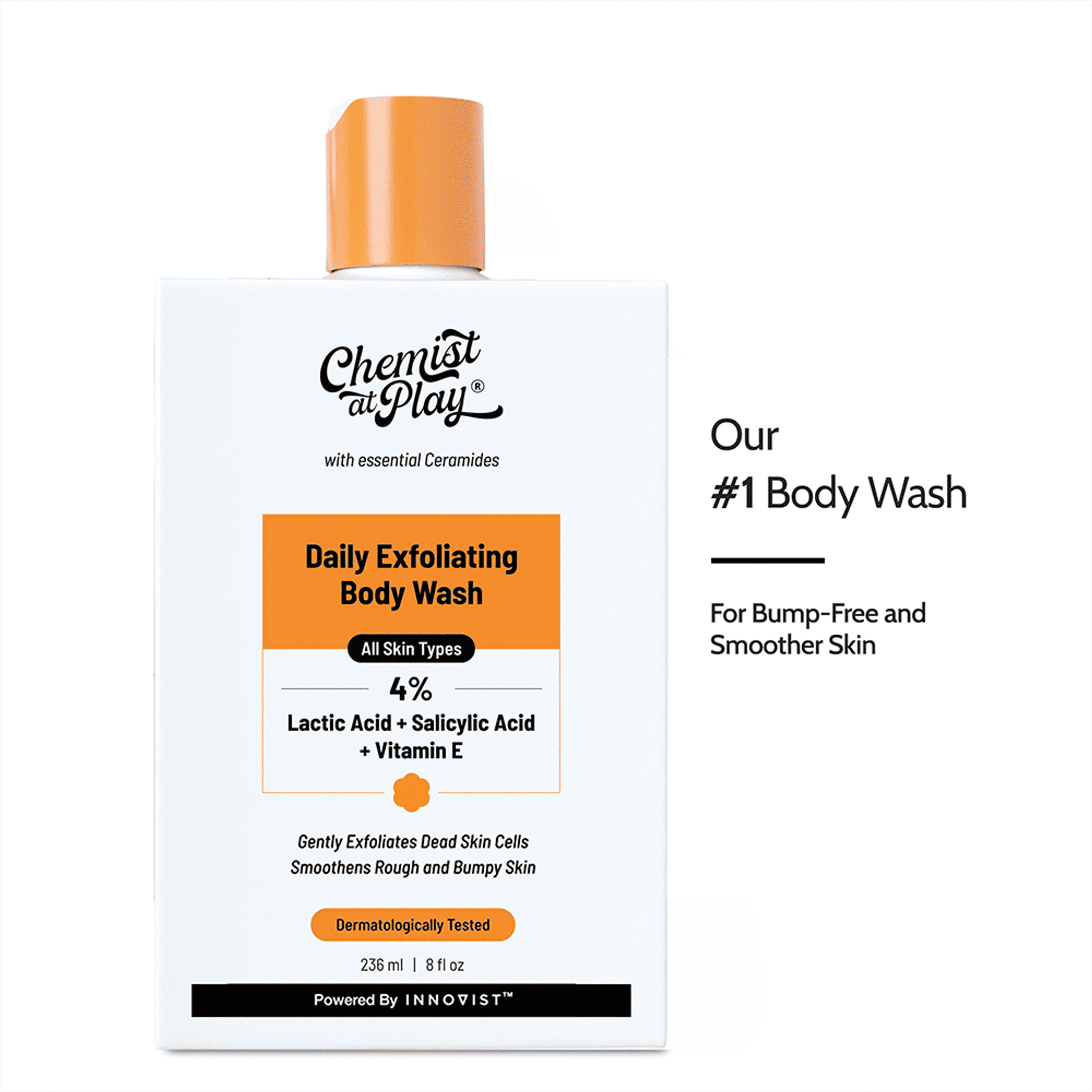 Chemist At Play Exfoliating Body Wash with 4% Lactic Acid, Salicylic Acid & Vit E, Treats Back Acne