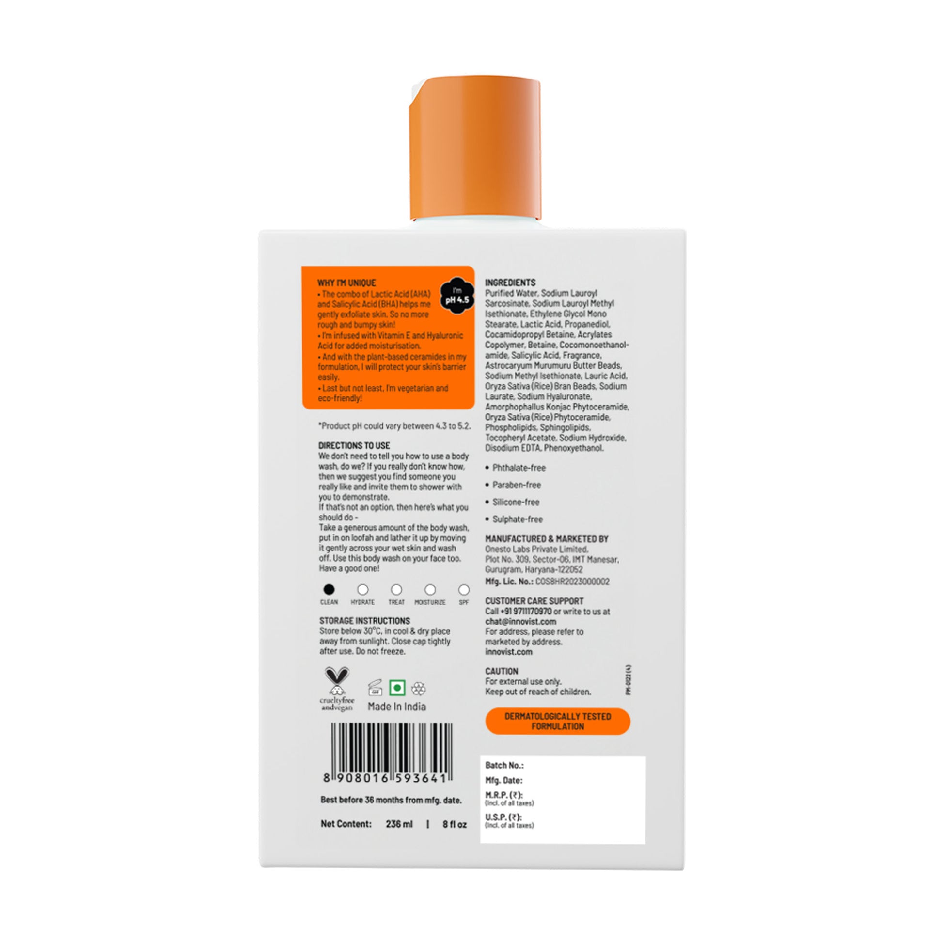 Chemist At Play Exfoliating Body Wash with 4% Lactic Acid, Salicylic Acid & Vit E, Treats Back Acne
