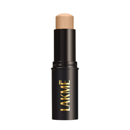 Lakme Facelift Foundation Stick in Warm Natural shade, with the stick and packaging visible, used for foundation application.