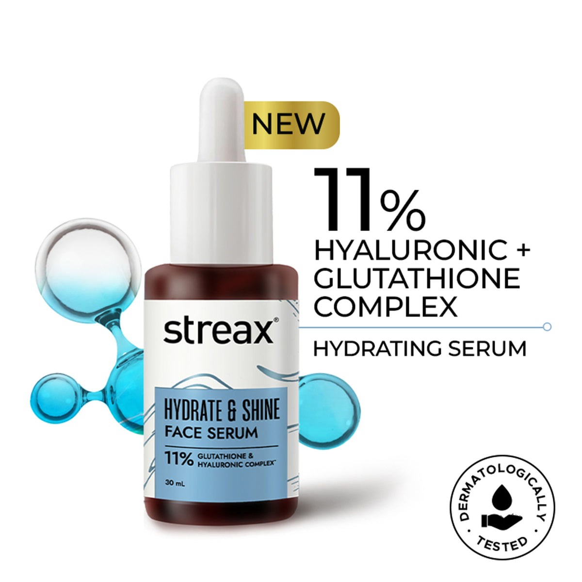 Streax Hydrate & Shine Face Serum With 11% Hyaluronic Acid Complex For Brightening, 48 Hr Hydration
