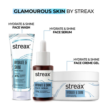 Streax Hydrate & Shine Face Serum With 11% Hyaluronic Acid Complex For Brightening, 48 Hr Hydration