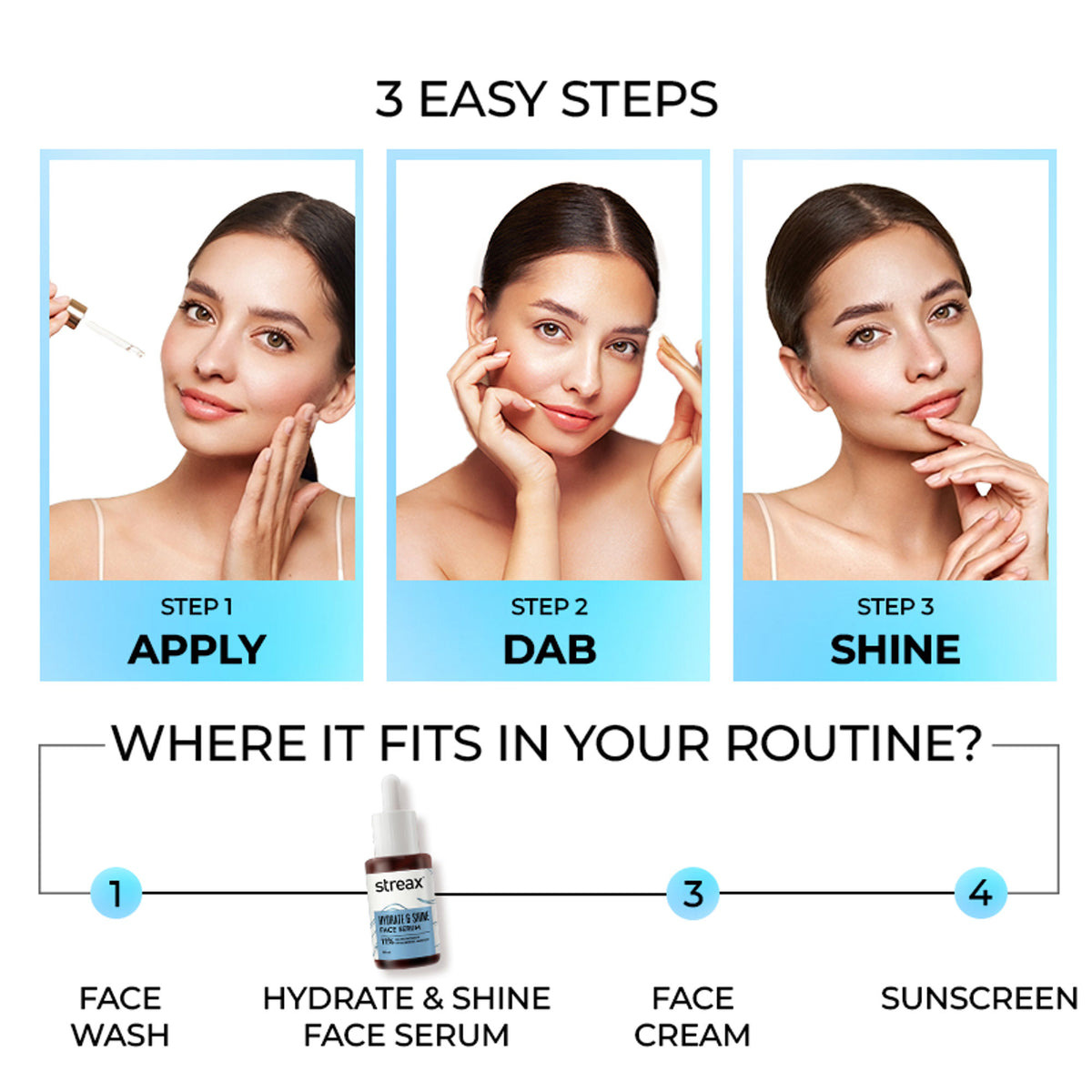 Streax Hydrate & Shine Face Serum With 11% Hyaluronic Acid Complex For Brightening, 48 Hr Hydration