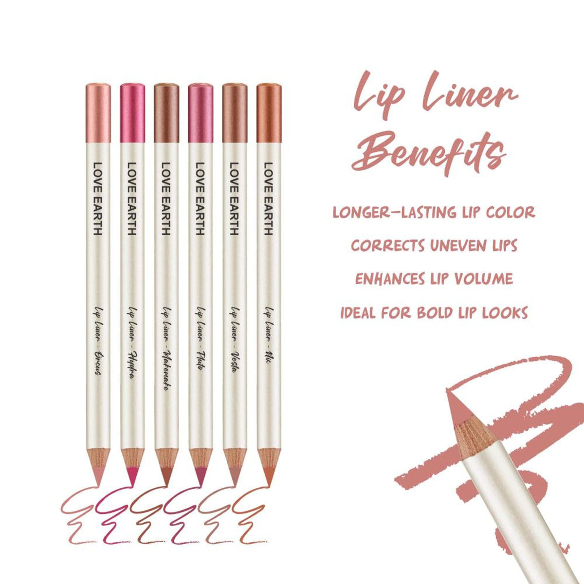 Love Earth lip liner in shade Orcus from the Everyday Nudes collection, featuring a close-up of the creamy beige pencil.