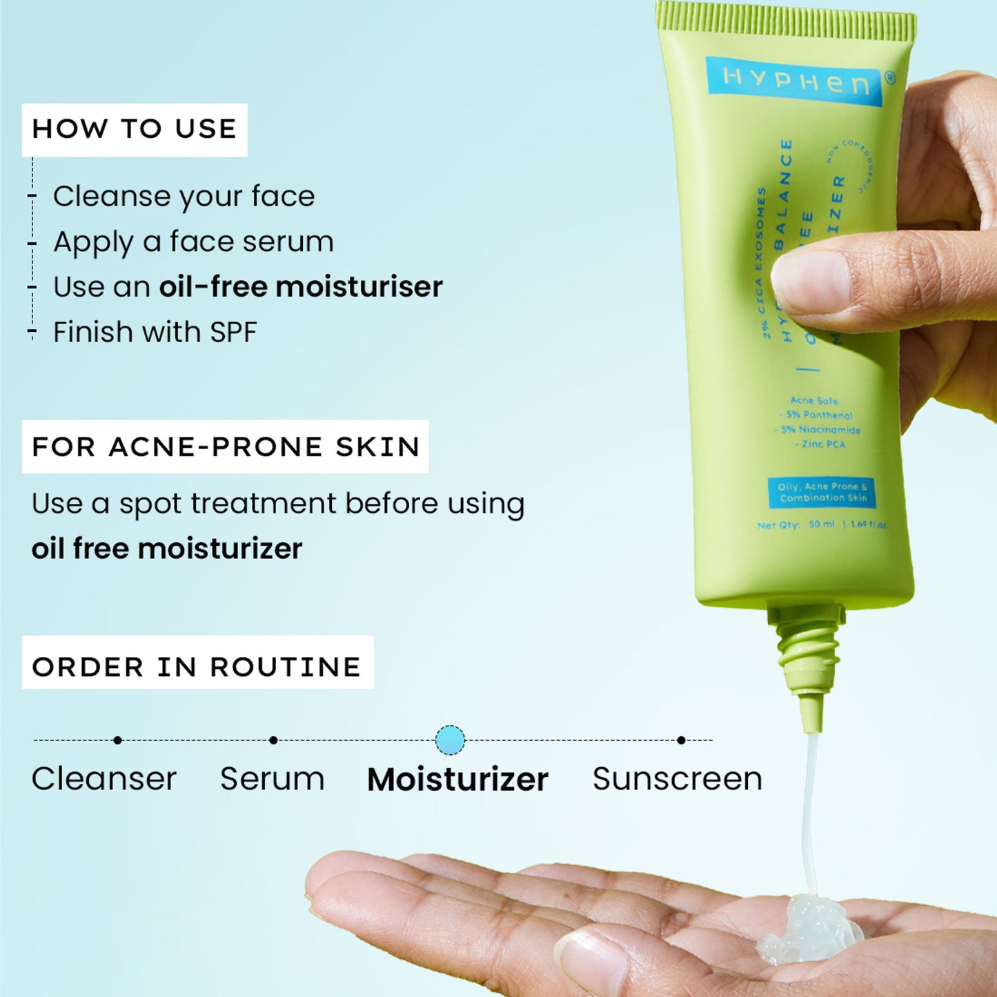 Hyphen 2% Cica Exosome Oil-Free Moisturizer 5% Niacinamide Controls Oil Non-sticky, Light Gel