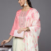 Indyancart VA Women's Pink Ombre Printed Sequinned Kurta with Trousers & With Dupatta