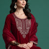 Dhiyona IE Ethnic Motifs Embroidered Zari Velvet Kurta with Trousers & With Dupatta