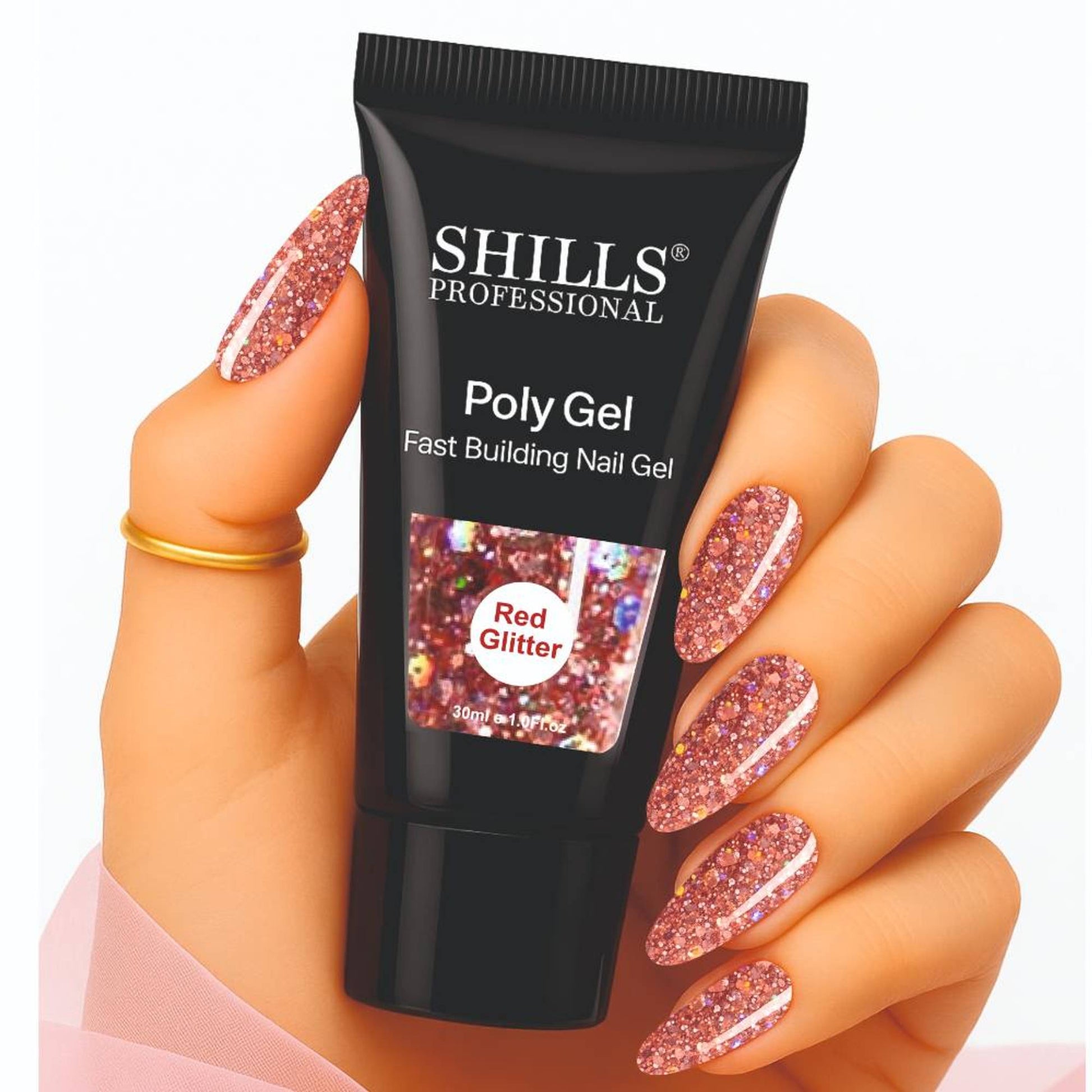 Shills Professional Nail Poly Gel - Red Glitter