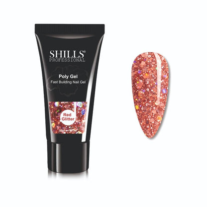 Shills Professional Nail Poly Gel - Red Glitter