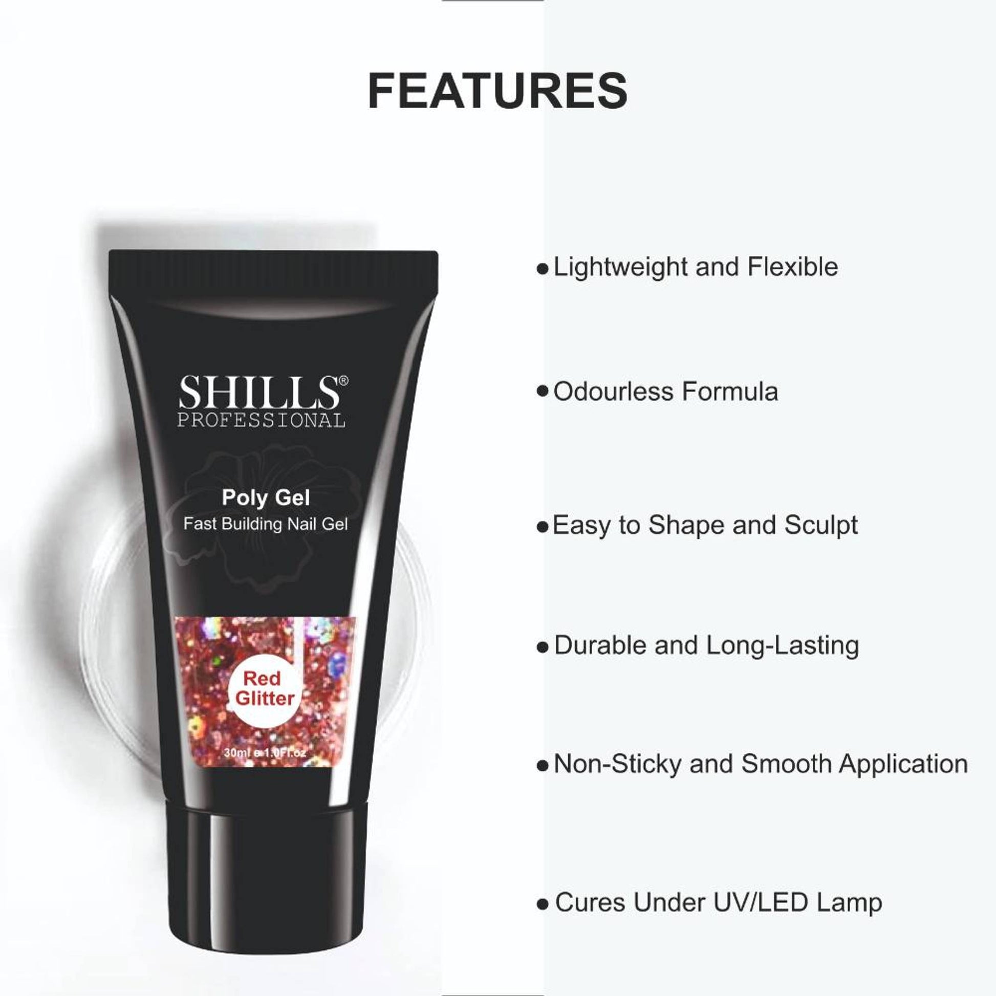 Shills Professional Nail Poly Gel - Red Glitter