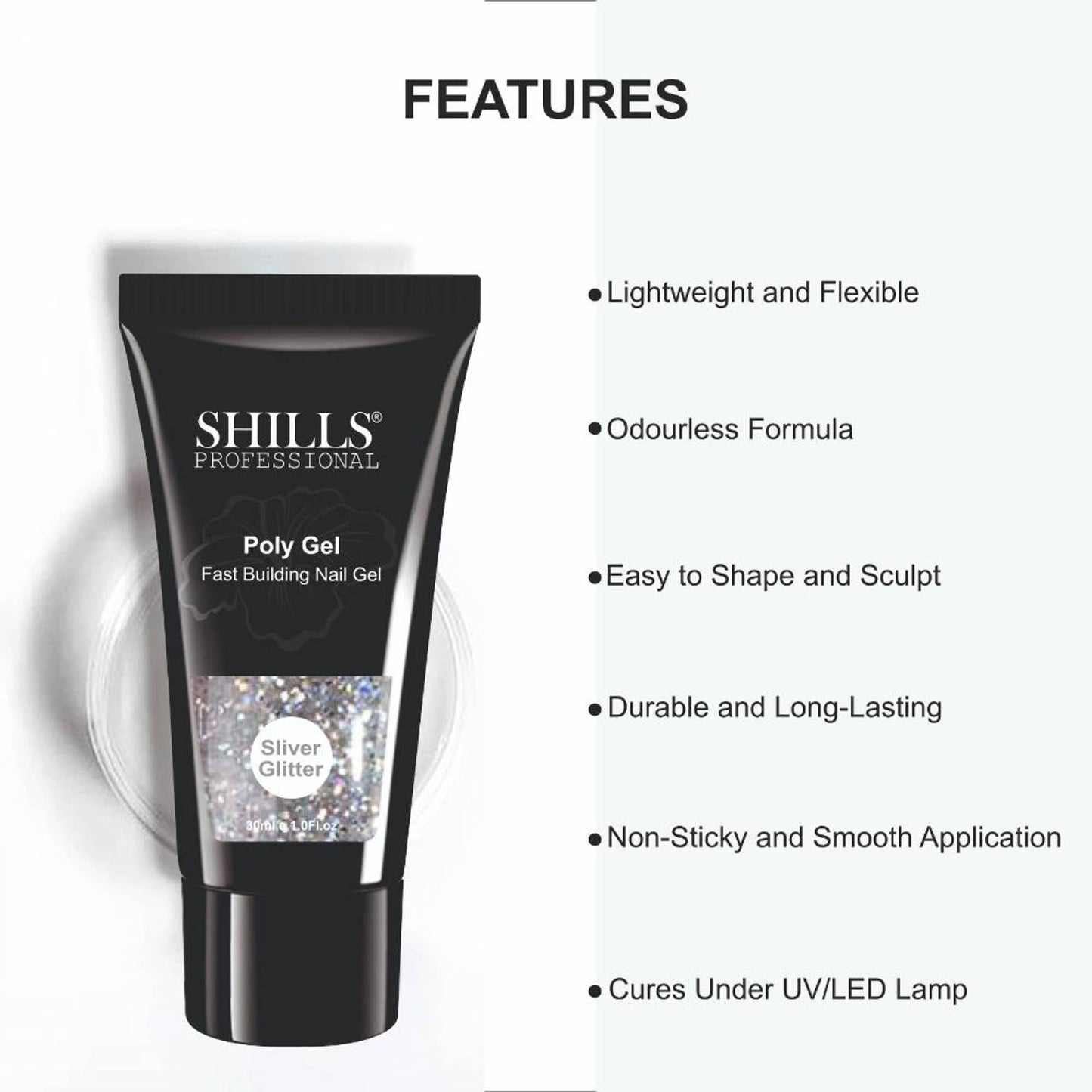 Shills Professional Nail Poly Gel - Silver Glitter