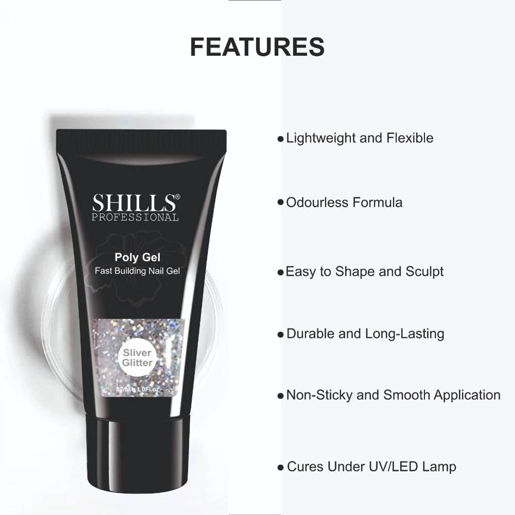 Shills Professional Nail Poly Gel - Silver Glitter