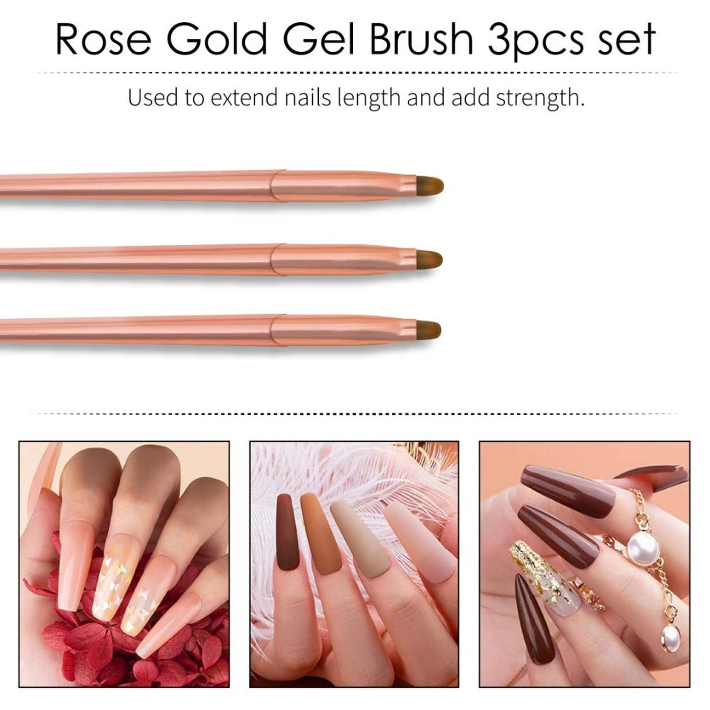 Shills Professional Rose Gold Gel Art Brush 3pcs