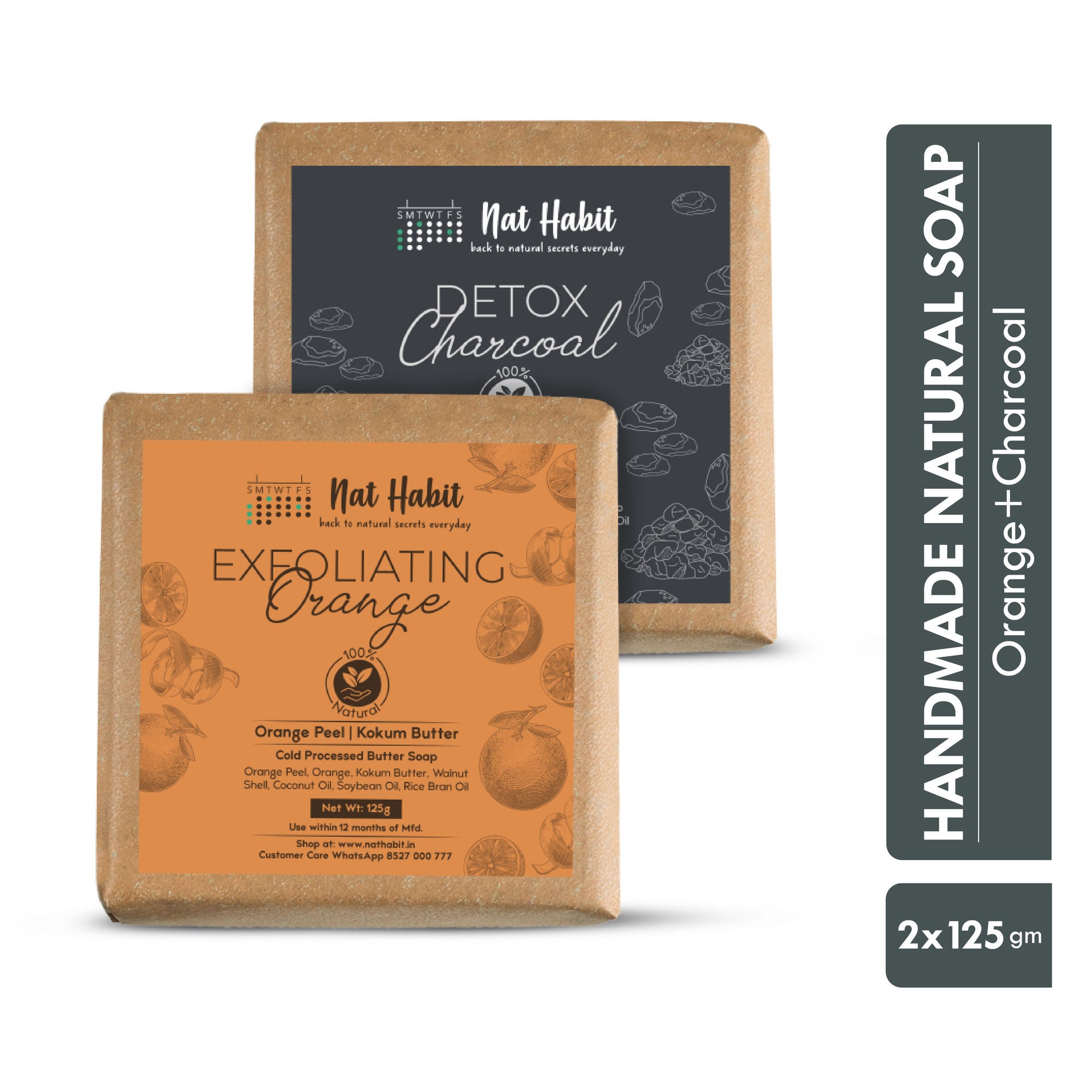 Nat Habit Set Of Detox Charcoal & Exfoliating Orange Bath Soaps Combo