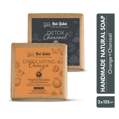 Nat Habit Set Of Detox Charcoal & Exfoliating Orange Bath Soaps Combo