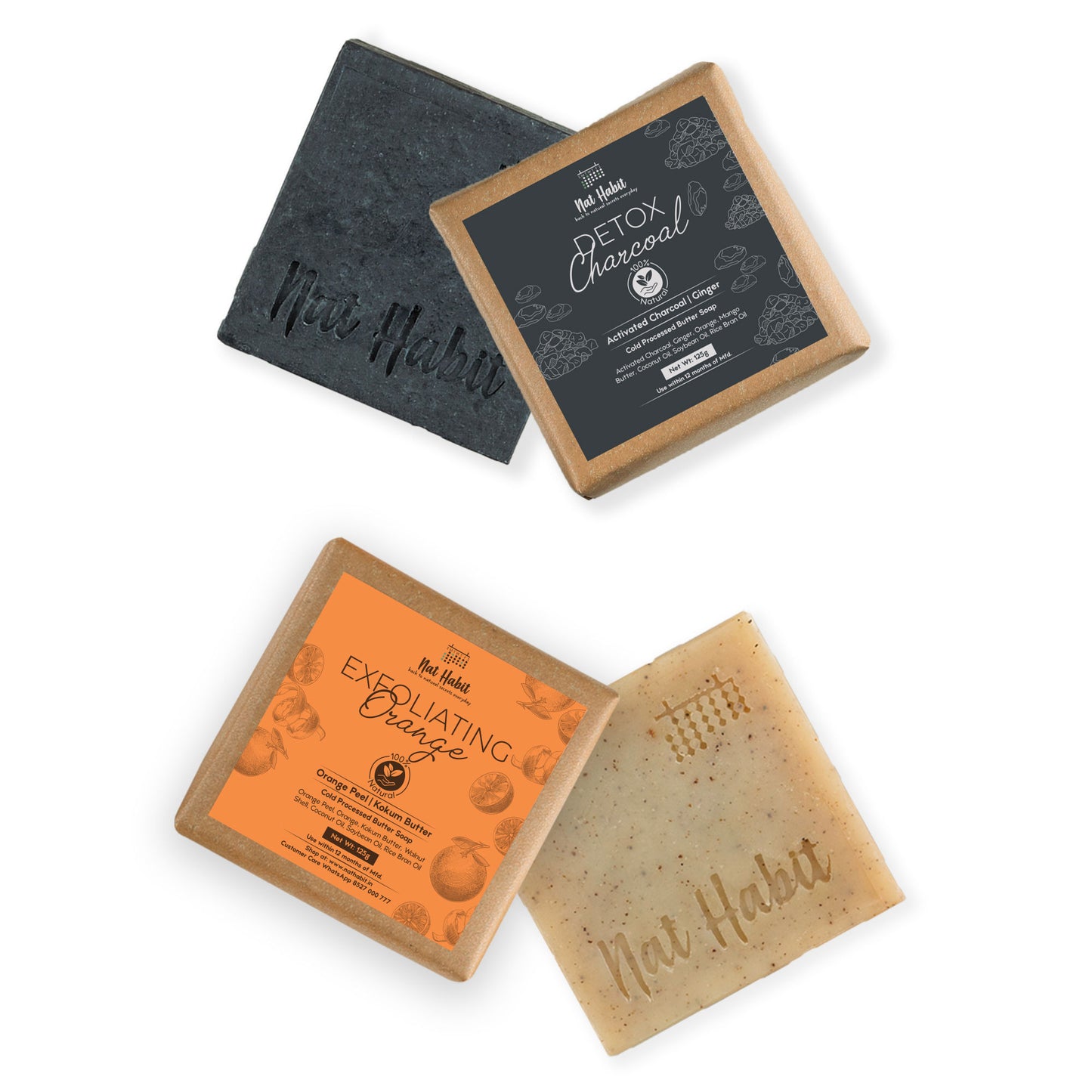 Nat Habit Set Of Detox Charcoal & Exfoliating Orange Bath Soaps Combo