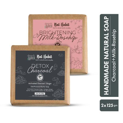 Nat Habit Set Of Brightening Milk Rosehip & Detox Charcoal Butter Bath Soaps Combo