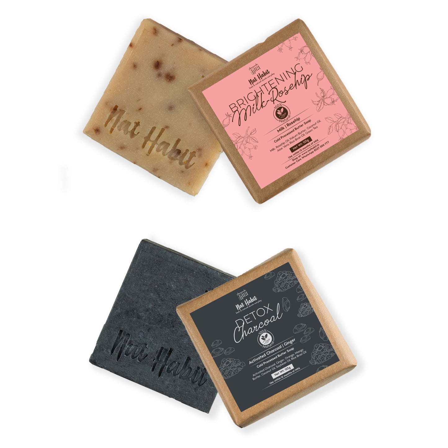 Nat Habit Set Of Brightening Milk Rosehip & Detox Charcoal Butter Bath Soaps Combo