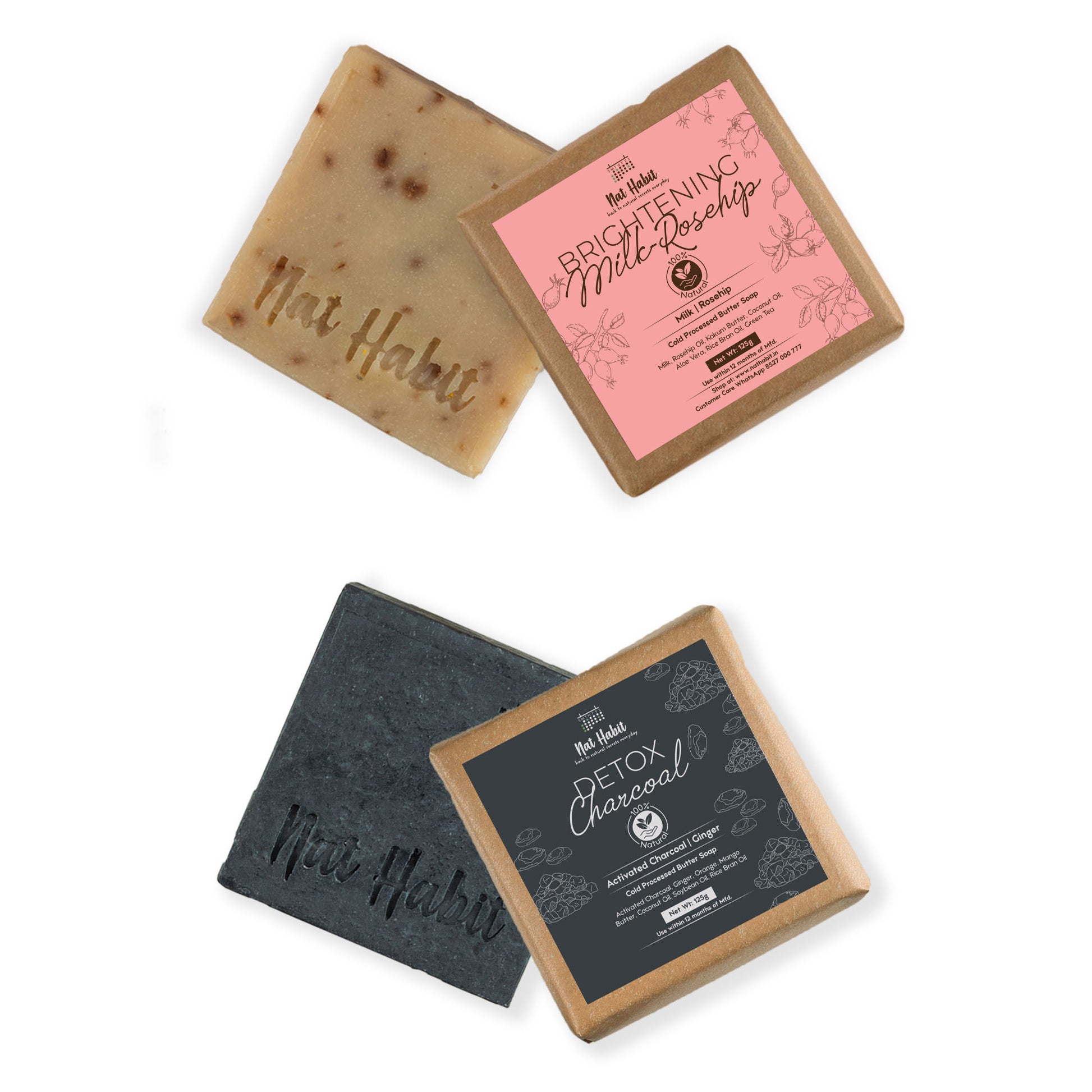Nat Habit Set Of Brightening Milk Rosehip & Detox Charcoal Butter Bath Soaps Combo