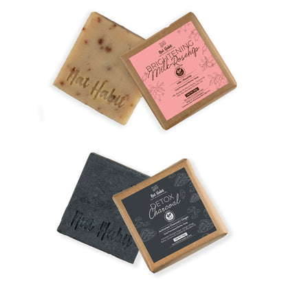 Nat Habit Set Of Brightening Milk Rosehip & Detox Charcoal Butter Bath Soaps Combo
