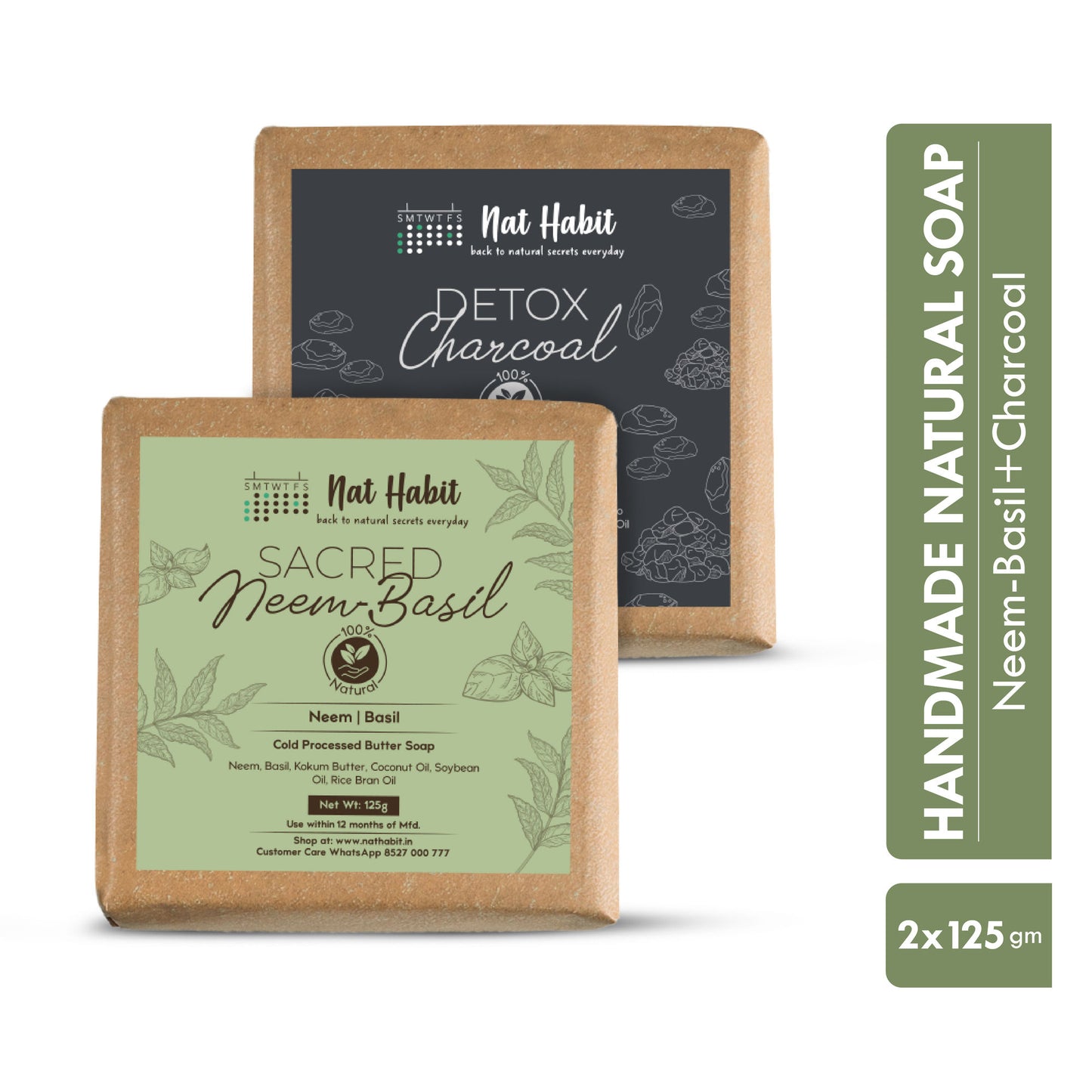 Nat Habit Set Of Sacred Neem Basil & Detox Charcoal Bath Saops Combo