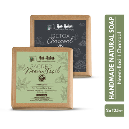 Nat Habit Set Of Sacred Neem Basil & Detox Charcoal Bath Saops Combo