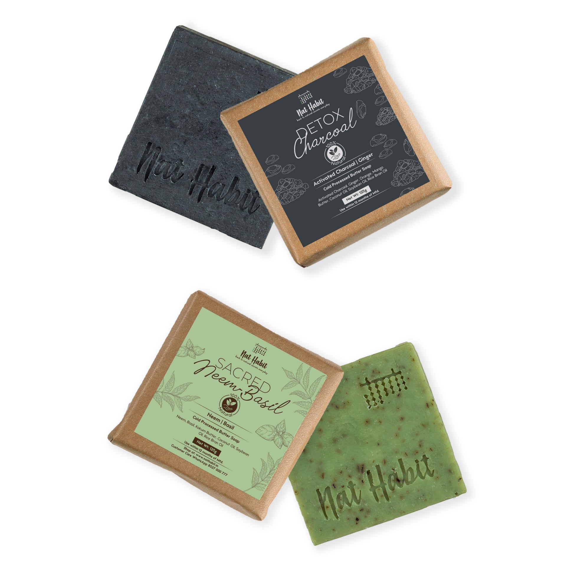 Nat Habit Set Of Sacred Neem Basil & Detox Charcoal Bath Saops Combo