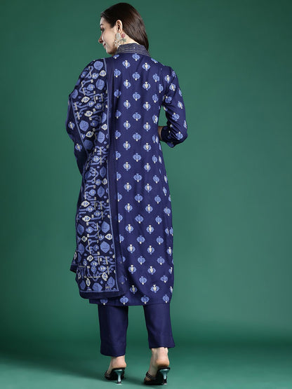 Indyancart IE Floral Printed Panelled Pure Cotton Kurta with Trousers & Dupatta